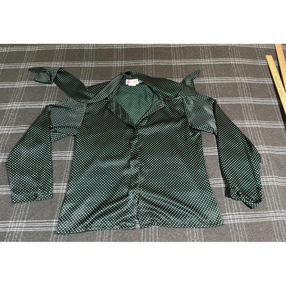 Vtg Prophecy  Long Sleeved Green, Black Front Button Up Top Sz 8